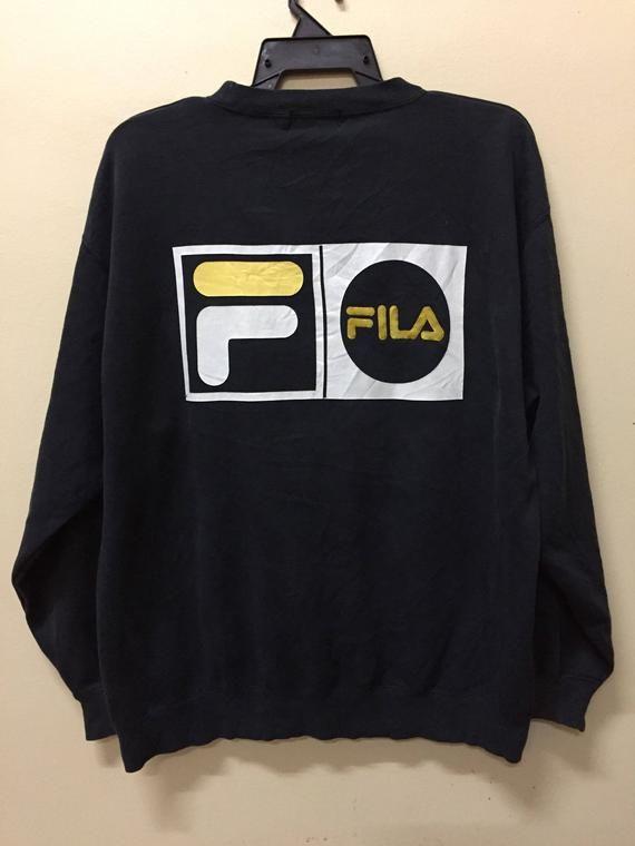 Nike Supreme Adidas Logo - Fila Sweatshirt Yellow Big Logo Polo Ralph Lauren Adidas Nike | Etsy