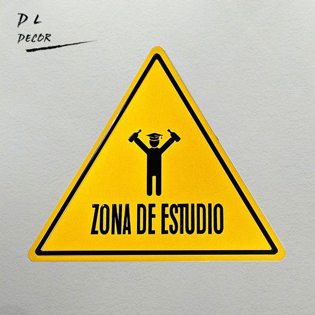 Black Yellow Triangle Logo - DL Loft Style Tin Sign Warning sign ZONA DE ESTUDIO symbol in black ...