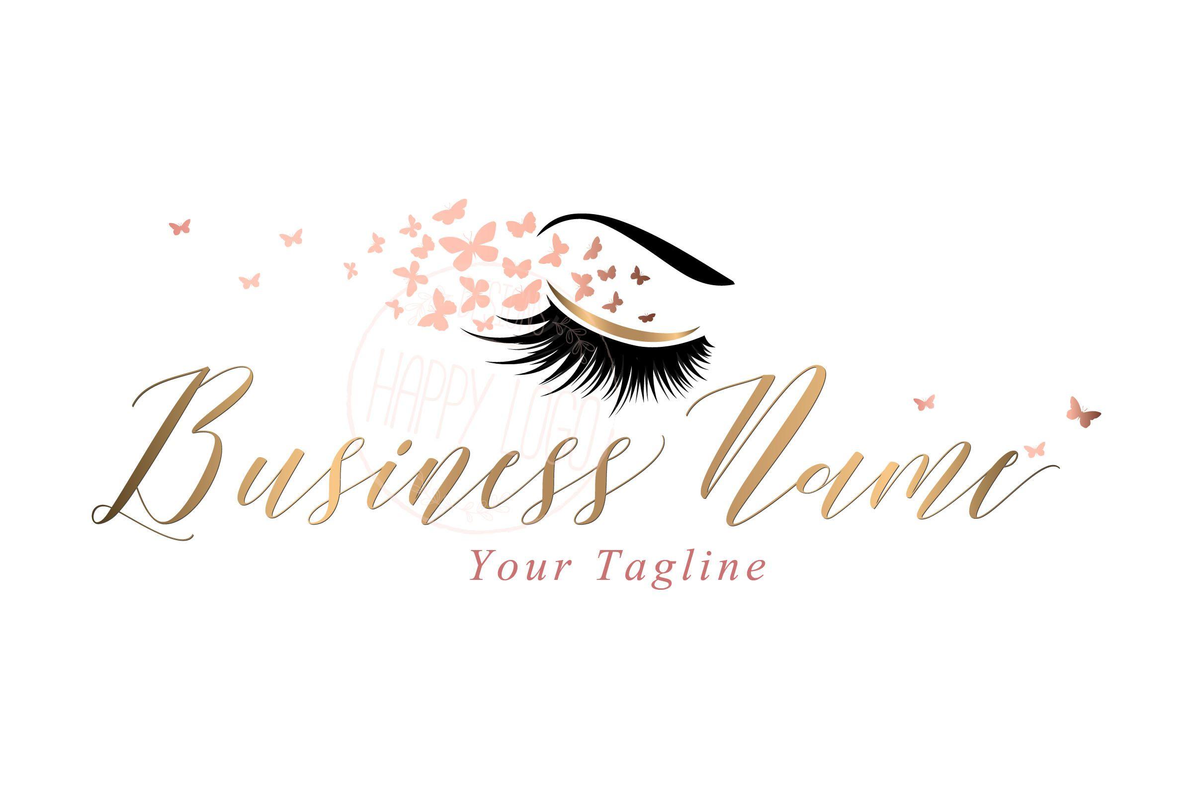 Lashes Logo - DIGITAL Custom logo design pink gold lash butterfly logo