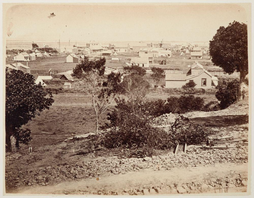 American Photographic Company Logo - View of Shortland from Chief Taipari's Grounds. From the album ...