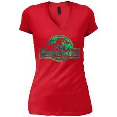 Red Emerald Logo - Jurassic Park Emerald Logo Womens Vintage V-Neck T-Shirt | PresentTees