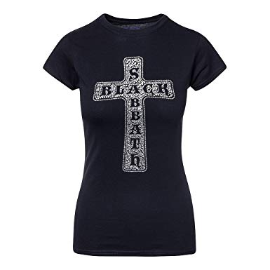 T and Cross Logo - Official Skinny BLACK SABBATH T Shirt Top DIAMANTE Cross Logo M 10 ...