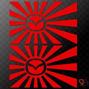 Red and Orange Sun Logo - 2x (pair) Japanese Rising Sun With Mazda Logo JDM Car Decals ...