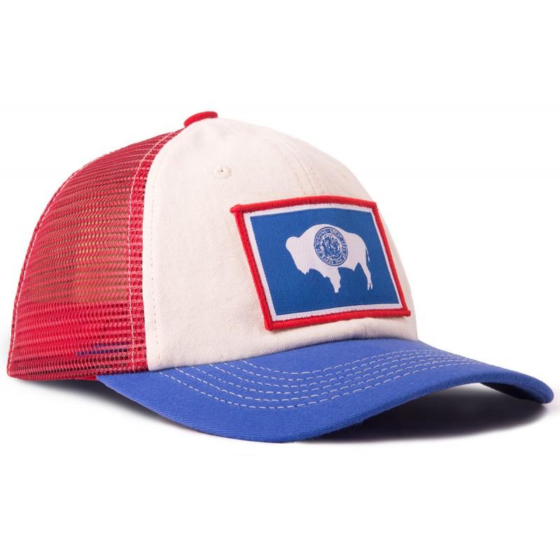 Red White and Blue Baseball Logo - Red White and Blue Wyoming Flag Classic Mesh Hat