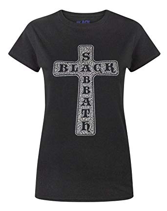 T and Cross Logo - Black Sabbath Cross Logo Women's Diamante T-Shirt: Amazon.co.uk ...