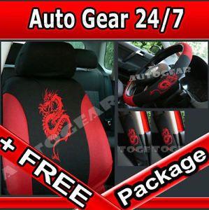 Red and Black Dragon Logo - Red Black Dragon Logo Car Steering Seat Covers Package with Mats ...