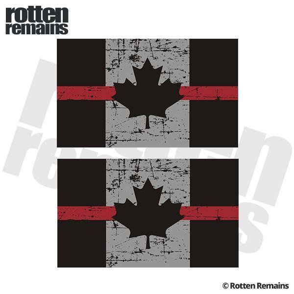 With 8 Blue Lines Logo - Tattered Thin Red Line Canada Flag Decal 3x1.8 SET Firefighter EMS
