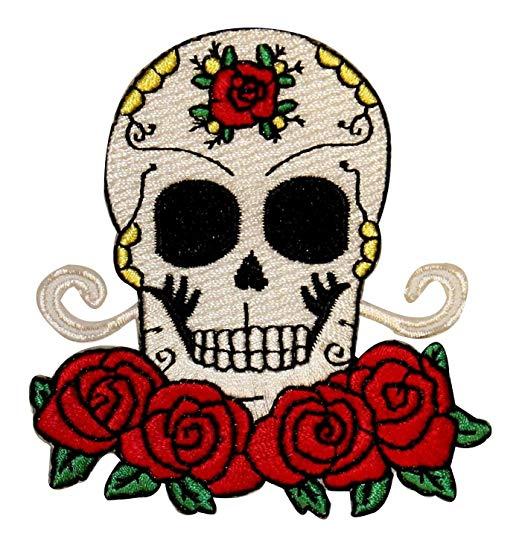 Red Flowers Logo - Amazon.com: Novelty Iron on - Skulls Candy Skull & Red Roses Flowers ...