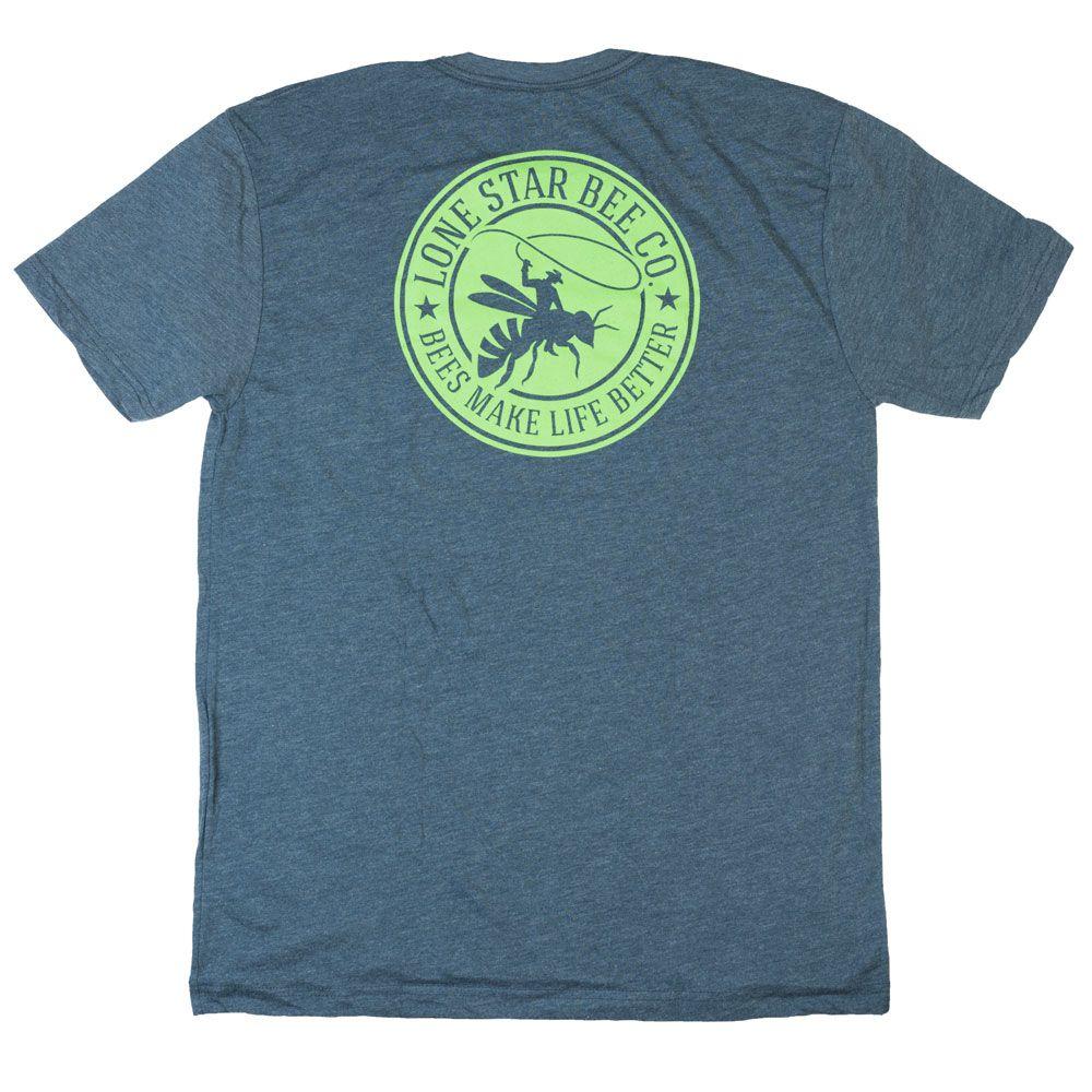 Grey and Green Circle Logo - Men's T-Shirt - Indigo w/ Lime Green Circle Bee Logo