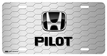 Honda Pilot Logo - Honda Pilot Black Logo Honeycomb Grille Brushed Metal License Plate ...