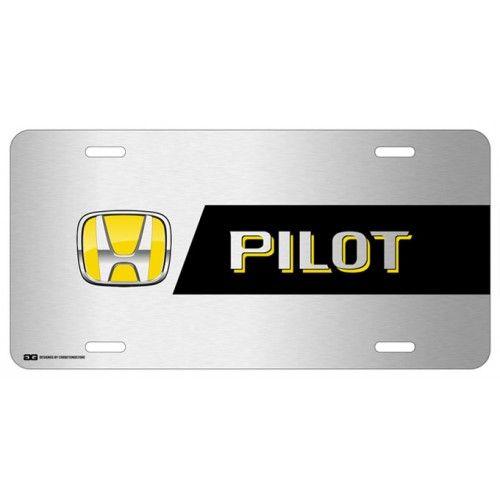 Honda Pilot Logo - Personalized Honda Pilot Yellow Logo on Brushed Steel License Plate ...