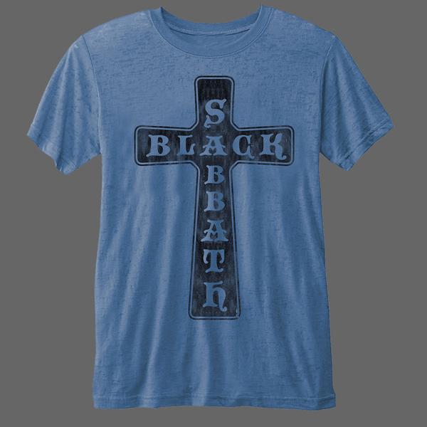 T and Cross Logo - Black Sabbath Logo (Blue) (Burnout) (T Shirt)