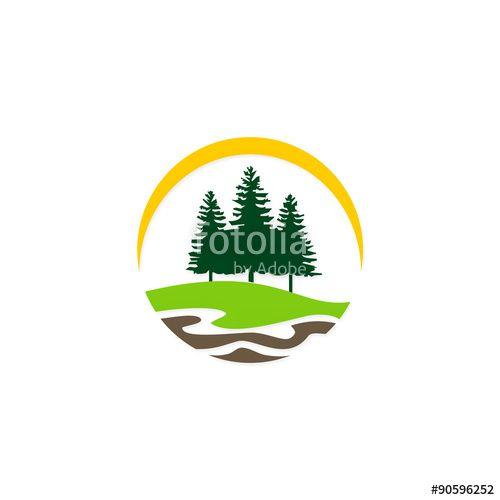Tree Mountain Logo - pine tree mountain hill vector logo