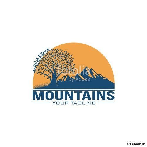 Tree Mountain Logo - Oak Tree And Mountain Logo Stock Image And Royalty Free Vector