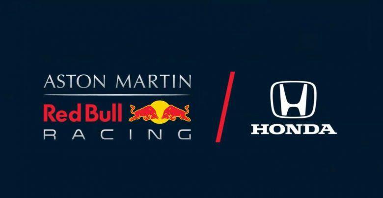 Honda F1 Logo - Red Bull Racing sign with Honda power from 2019