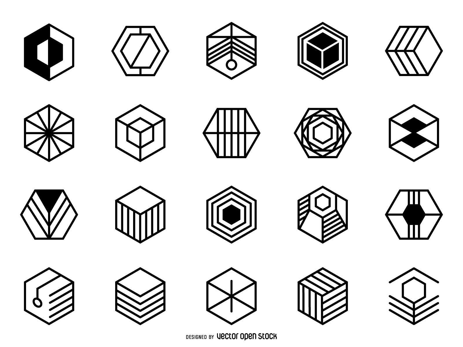 Hexagon with Lines Logo - Collection of hexagonal logos and badges. Designs feature different ...