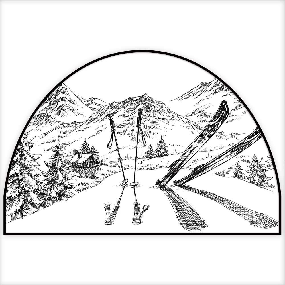 Semicircle with White Mountain Black Logo - Amazon.com: Semicircle Area Rug Carpet Winter Activity Skiing with ...