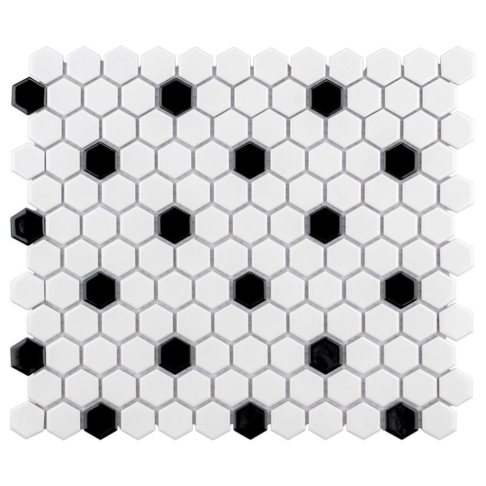 Black and White Hexagon Logo - Merola Tile Metro Hex Glossy White with Black Dot 10-1/4 in. x 11-3 ...