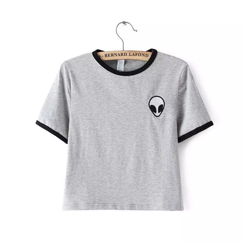 Tumblr Alien Logo - 2018 Summer Top Women T Shirt Short Alien UFO Printed Tumblr Cute ...