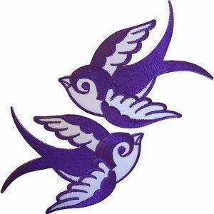 Purple White Bird Logo - Pair Purple White Iron On Swallow Bird Patches Sew On Embroidered ...