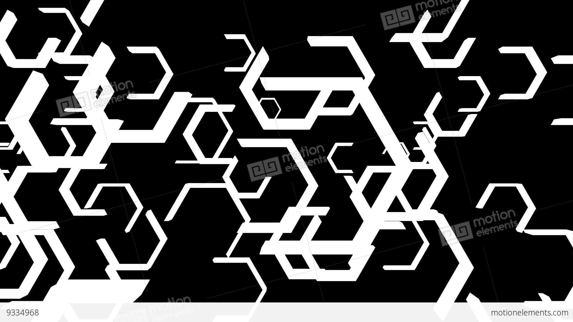 Black and White Hexagon Logo - Moving Black And White Hexagon Shapes Scrolling In 3D Space Stock