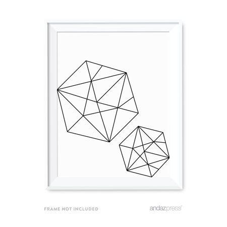 Black and White Hexagon Logo - Double Hexagon Geometric Shapes Origami Wall Art Black White
