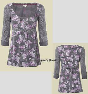 Purple White Bird Logo - WHITE STUFF GREY & PURPLE DOVE BIRD CONTRAST SPOT JERSEY TUNIC TOP