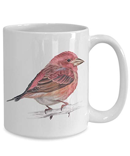 Purple White Bird Logo - Purple Finch Coffee Mug Flower Art Print Blue Birds