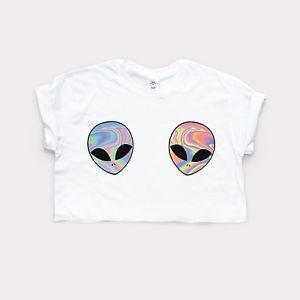 Tumblr Alien Logo - ALIEN CUTE CROP TOP Women T Shirt Homies Boobs Tumblr Fashion