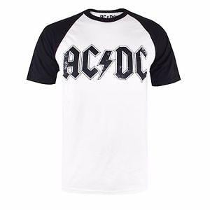 Black and White DC Logo - AC/DC Mens Raglan Contrast T-Shirt - White Black - ACDC Logo - Size ...