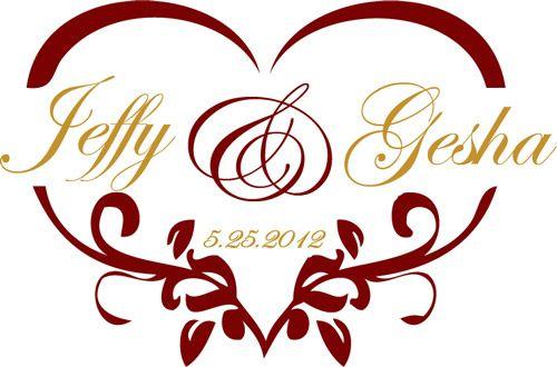 Red Wedding Logo - Heart Shaped Wedding Monogram for a Gobo