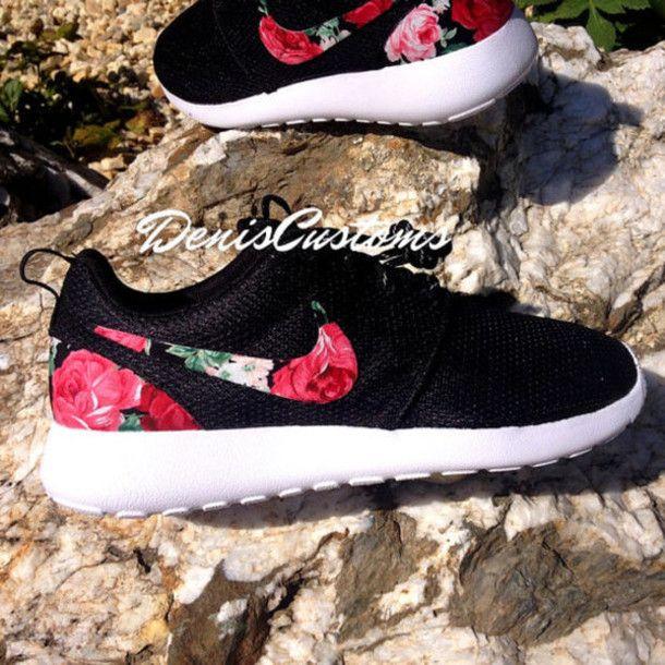 Cute Black and White Nike Logo - shoes, love, cute, tumblr, floral, nikes, floral nikes, floral ...