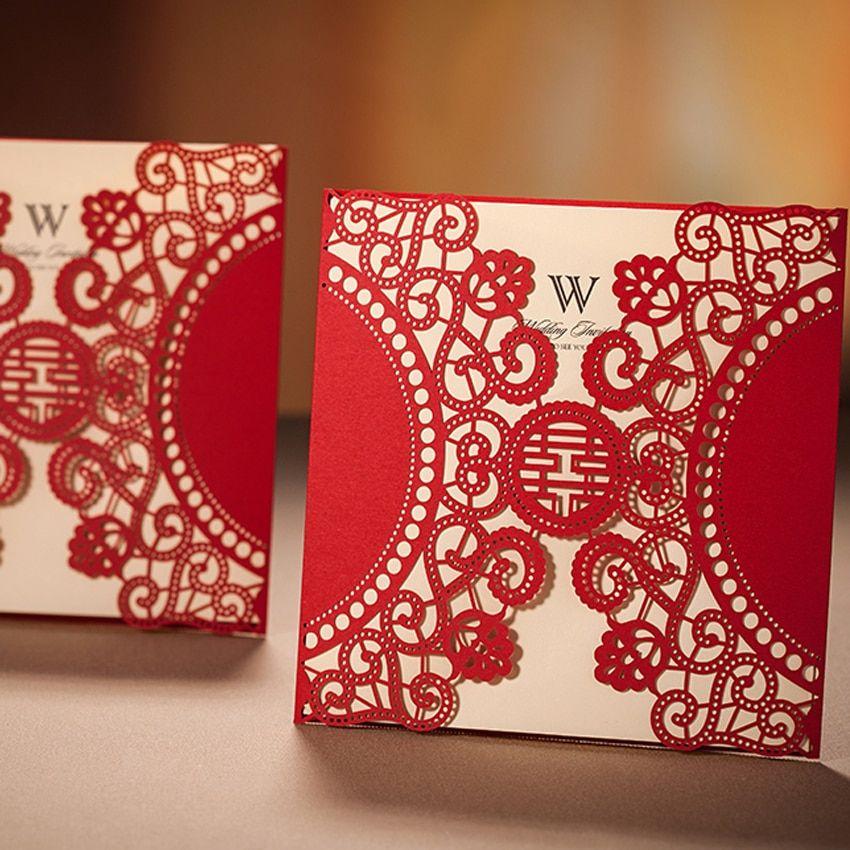 Red Wedding Logo - Free Shipping 50pcs Chinese Laser Cut Red Wedding Invitations Card ...