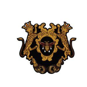 2 Lions and Crown Logo - Brown 2 Lions Holding Bee Shield Patch, Crown Embroidery Design,Lion ...