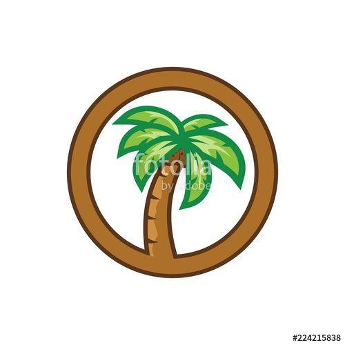Green Tree Circle Logo - colored palm tree circle vector logo design Stock image and royalty