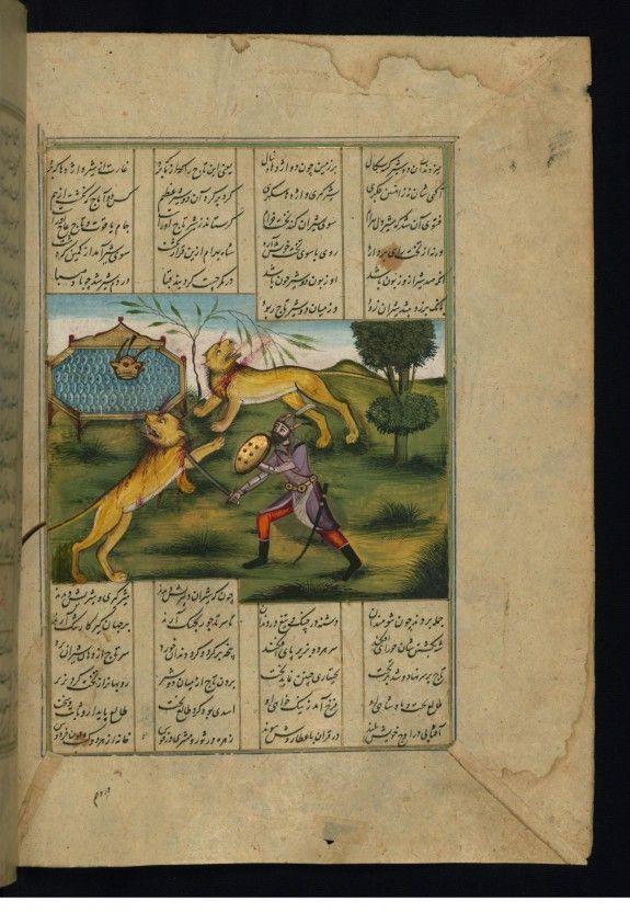 2 Lions and Crown Logo - Bahram Gur Kills 2 Lions to Claim his Crown · The Walters Art Museum