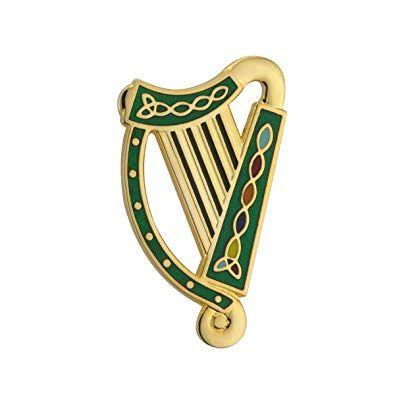 Harp of Ireland Logo - Amazon.com: Solvar Irish Harp Brooch Gold Plated & Green Enamel Made ...