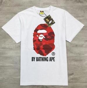 Red BAPE Head Logo - Mens Fashion Bape Camo Red Monkey Head Pattern A Bathing Ape Cotton