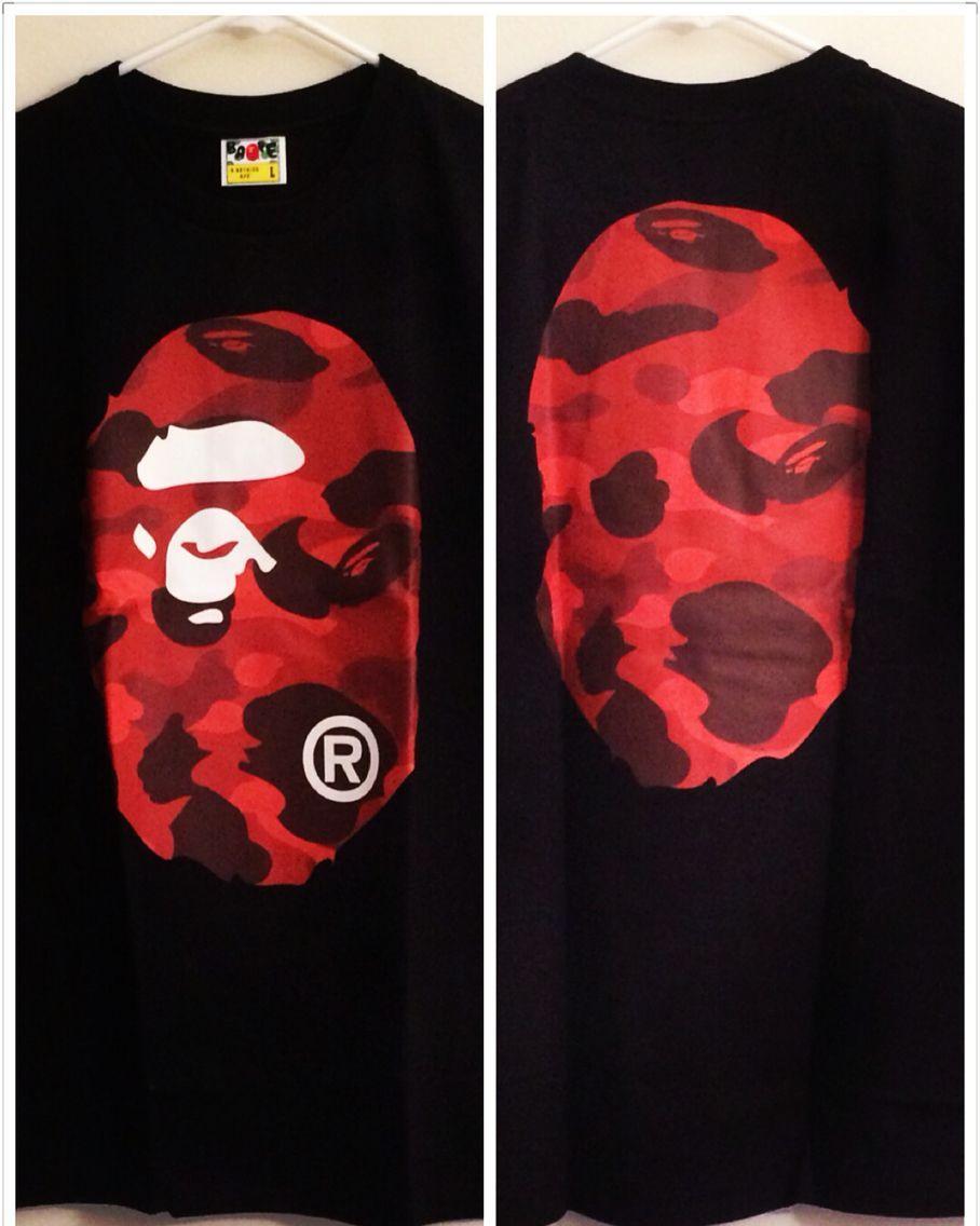 Red BAPE Head Logo - bape #colorcamo front and back camo print big ape head tee ...