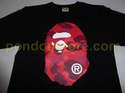 Red BAPE Head Logo - A BATHING APE : bape head color camo black/red tee [Pondon Store]