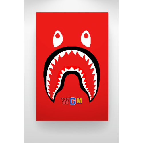 Red BAPE Head Logo - A Bathing Ape Bape Shark WGM Face Canvas Art Print (Red)