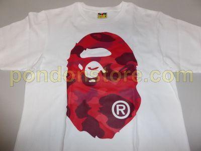 Red BAPE Head Logo - A BATHING APE : Bape Head Color Camo White Red Tee [Pondon Store]