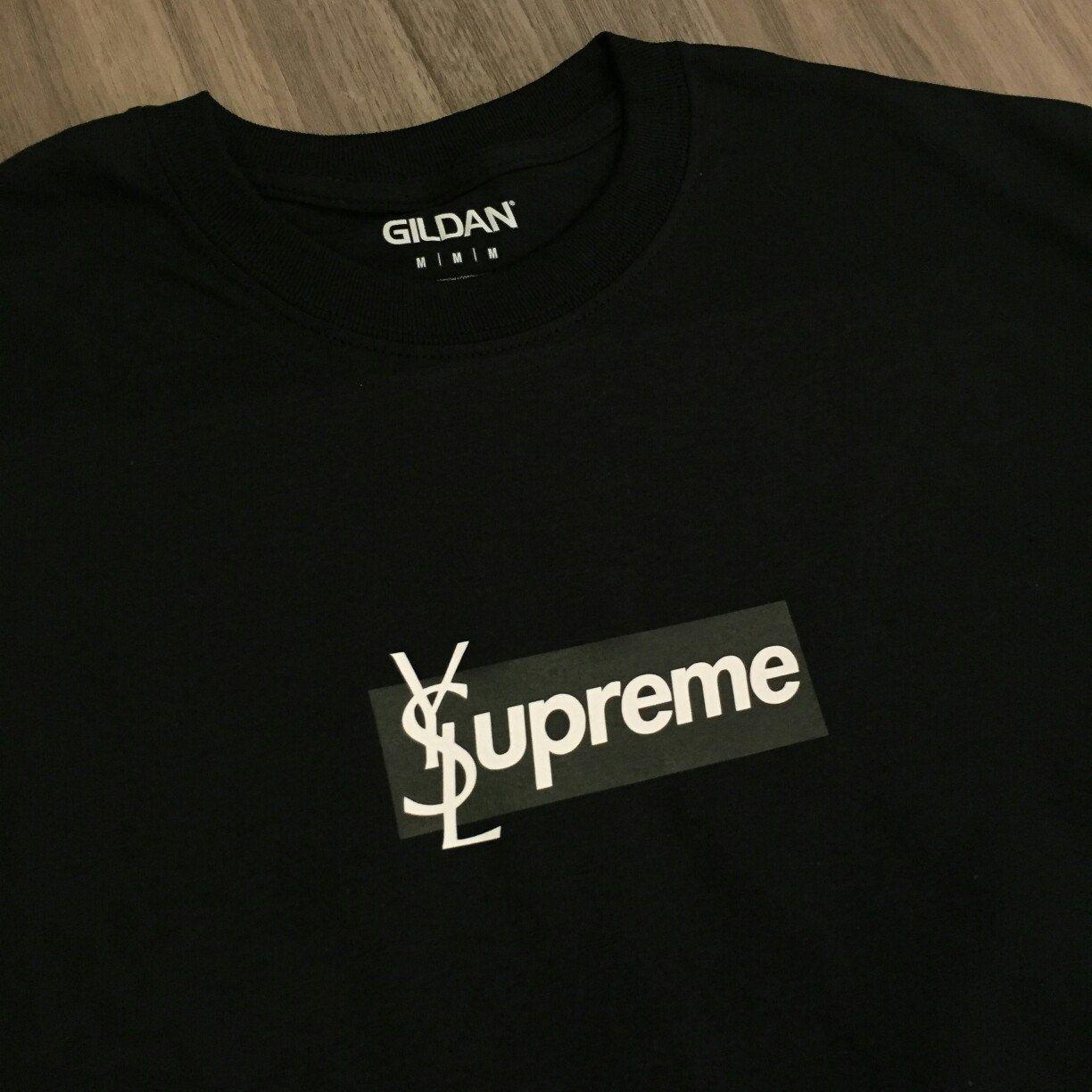 Chill Its Fake Supreme Logo - Custom YSL Supreme Box Logo T Shirt Off White Bape Yeezy Kanye West