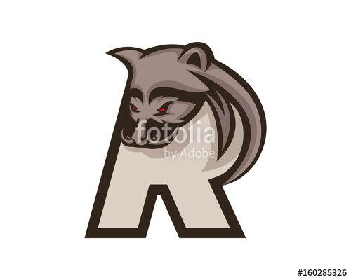 Raccoon Sports Logo - Modern Raccoon R Letter Alphabet Sports Logo Stock image