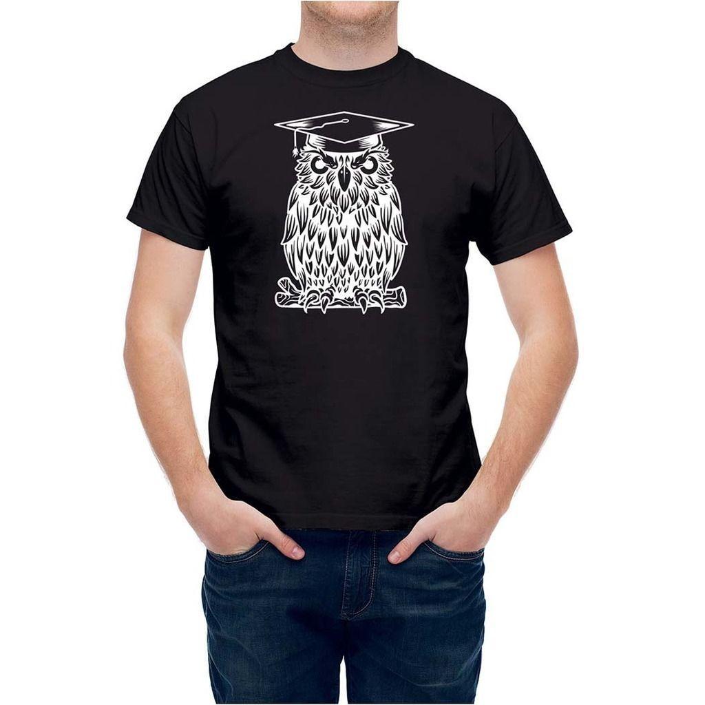 Owl Fashion Logo - T Shirt College Graduate Owl Bird Short Sleeves Cotton Fashion ...