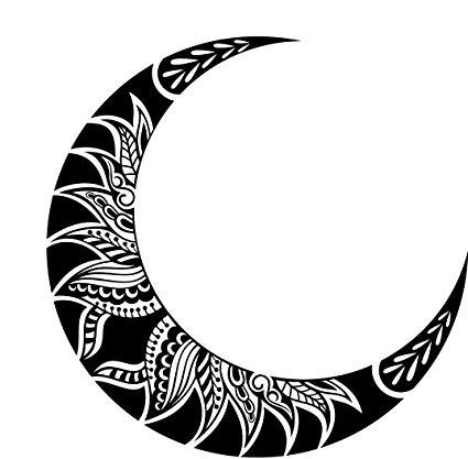 Crescent Moon Logo - Pretty Black and White Crescent Moon with Mandala Flower