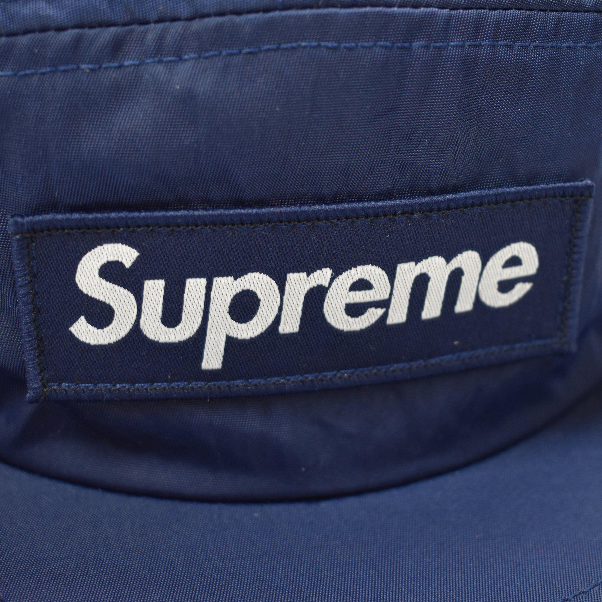 Navy Blue Supreme Logo - Supreme - Washed Nylon Navy Blue Box Logo Camp Cap Hat – eluXive