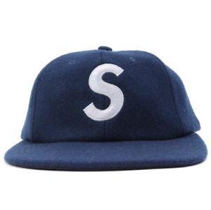Navy Blue Supreme Logo - New Supreme Wool S Box Logo 6 Panel Blue Navy Hat Leather Strap FW