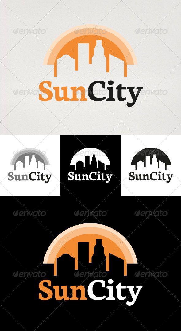 Orange Semicircle Logo - Sun City Logo by mngn A clean and simple logo depicting a cityscape ...