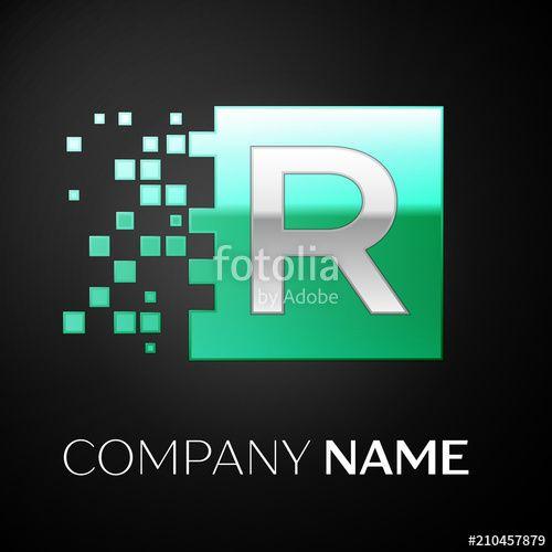 Silver R Logo - Silver Letter R logo symbol in the green colorful square with ...